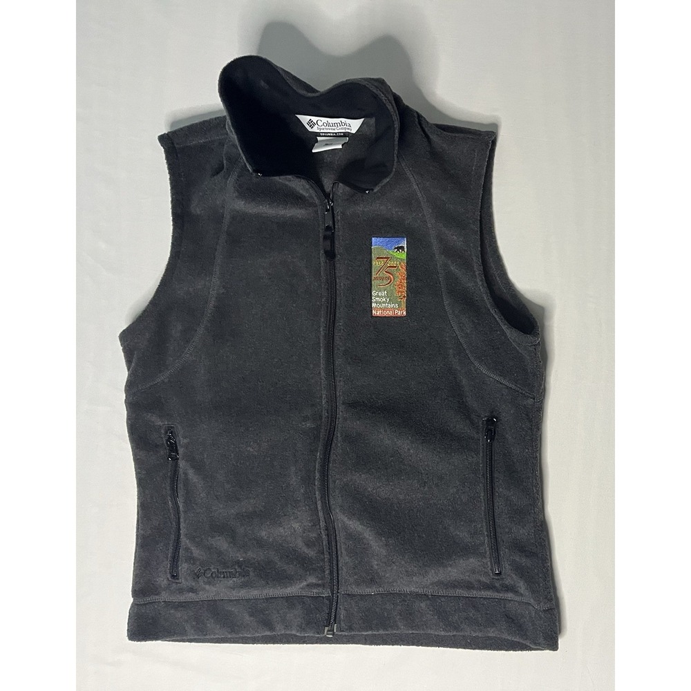 Columbia 75 Years Smokey Mountains Nat Park Vest Men's SZ Medium Black Full Zip